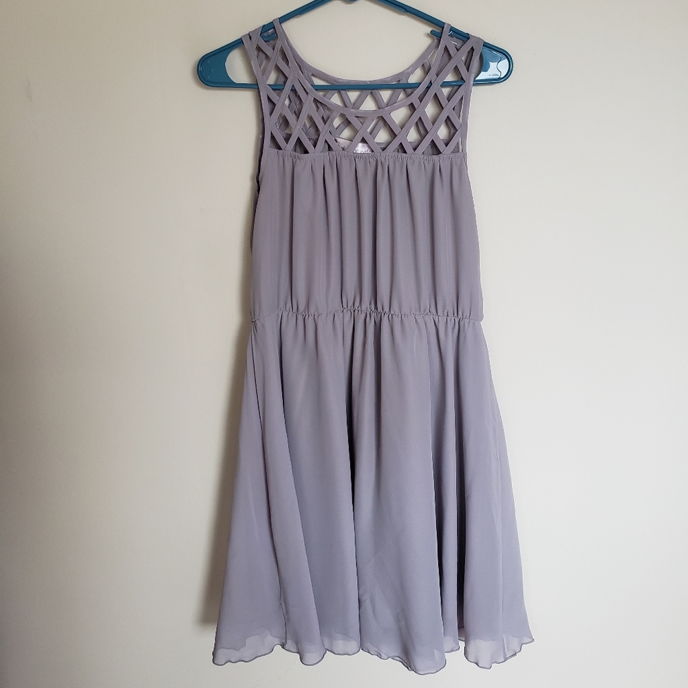 Love Notes Grey Crisscross High Neck Dress Sz L